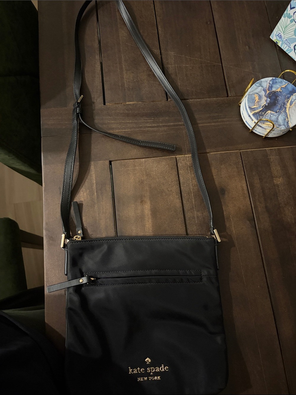 kate spade Black Nylon Crossbody with Gold Logo